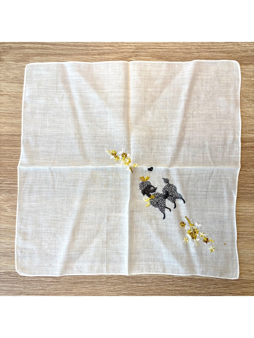 Vintage Embroidered Scottie Dog Handkerchief, Dog Lover Gift, White Hankie